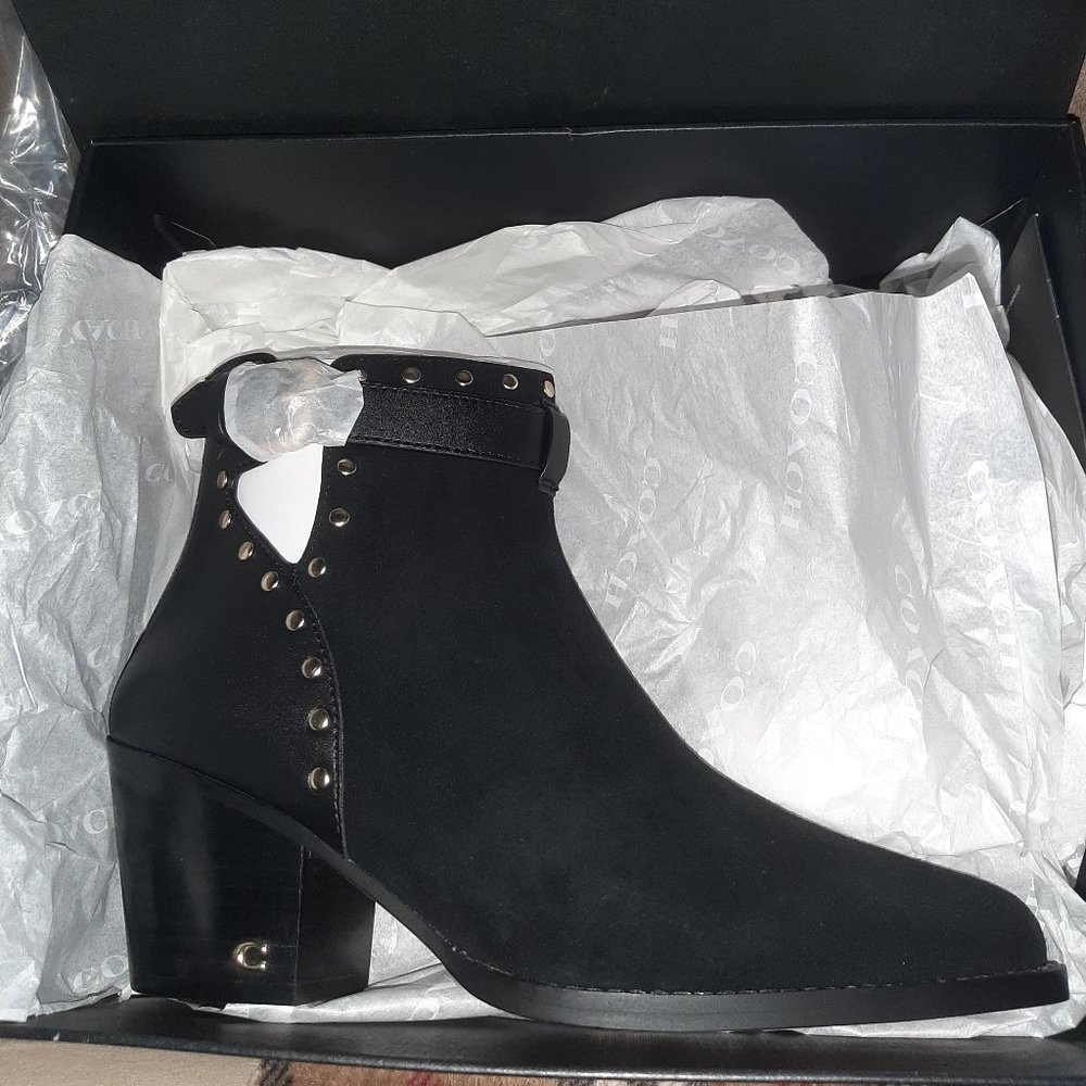 New in box coach Petra black suede studded bootie 9.5